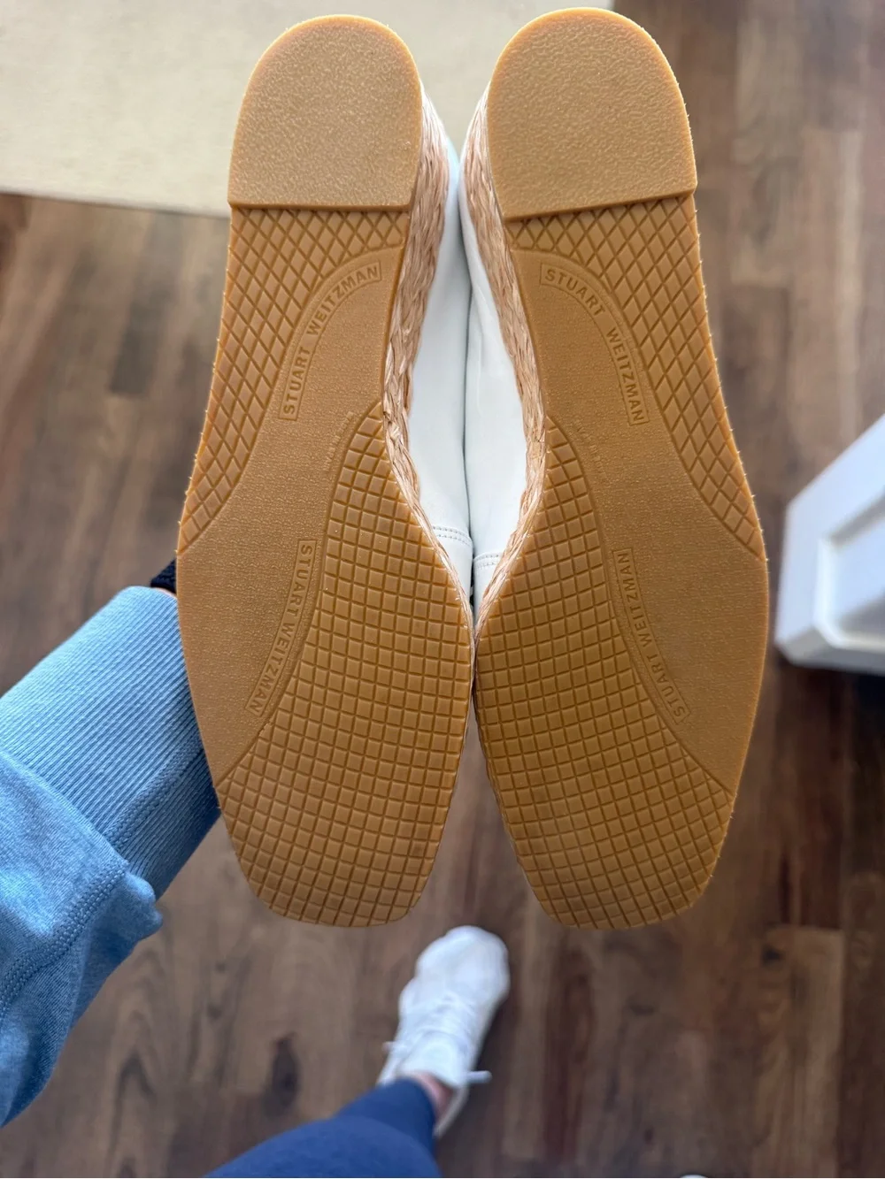 Stuart Weitzman Vintage White Studded Leather Slip On Espadrilles 6.5 M
